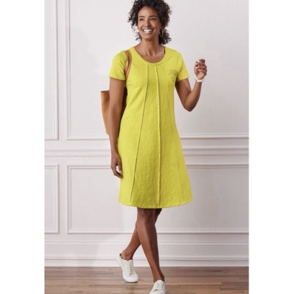 Soft Surroundings Marchesa Tunic Dress Size XL Lime Green Cotton Slub Knit Swing